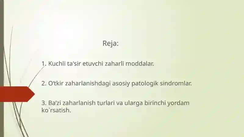 O’tkir zaharlanish.Etiopatogenezi.Klinikko’rinishlari,Tashxislash,davolashprinstiplari. 2