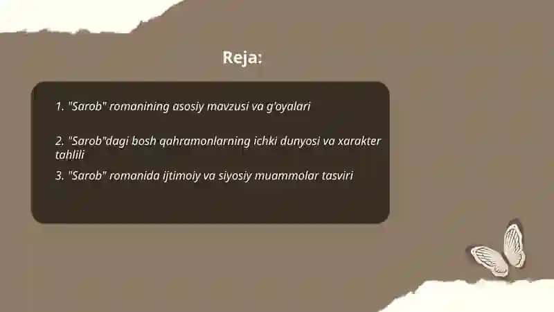 "Sarob" romanining asosiy mavzusi va g'oyalari 2