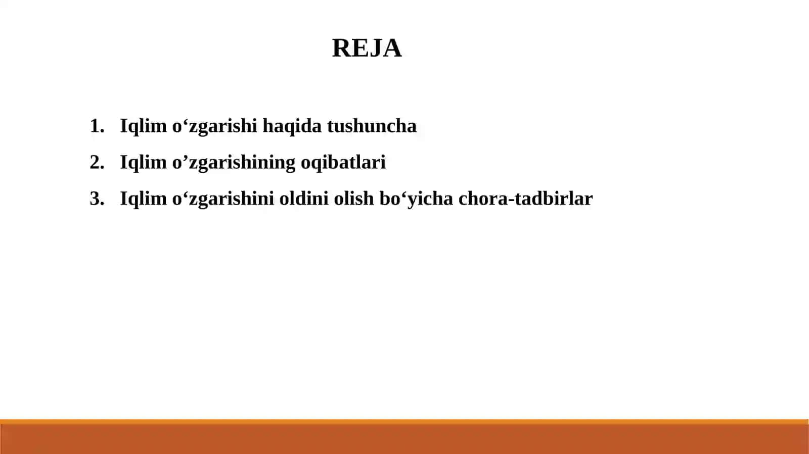 MARUZA: IQLIM O‘ZGARISHINI OLDINI OLISH BO‘YICHA CHORA-TADBIRLAR 2