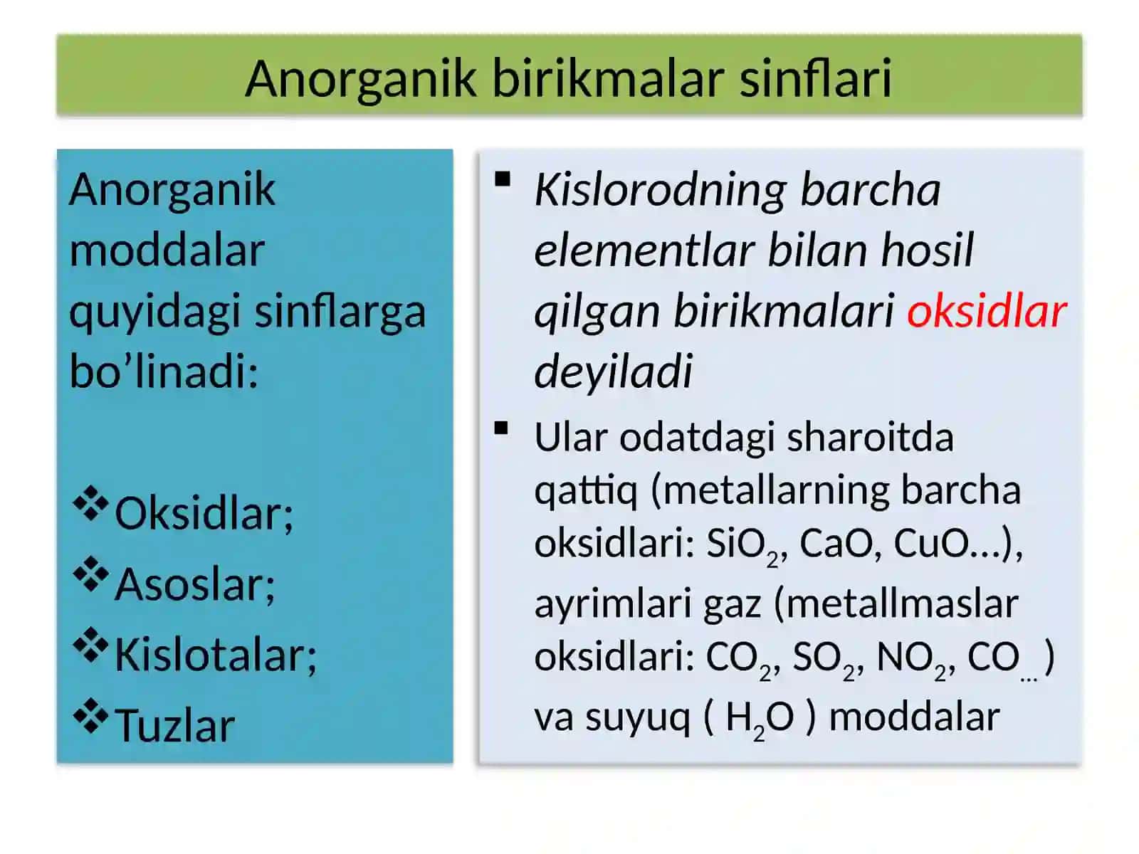 Anorganik birikmalarning eng muxim sinflari 2