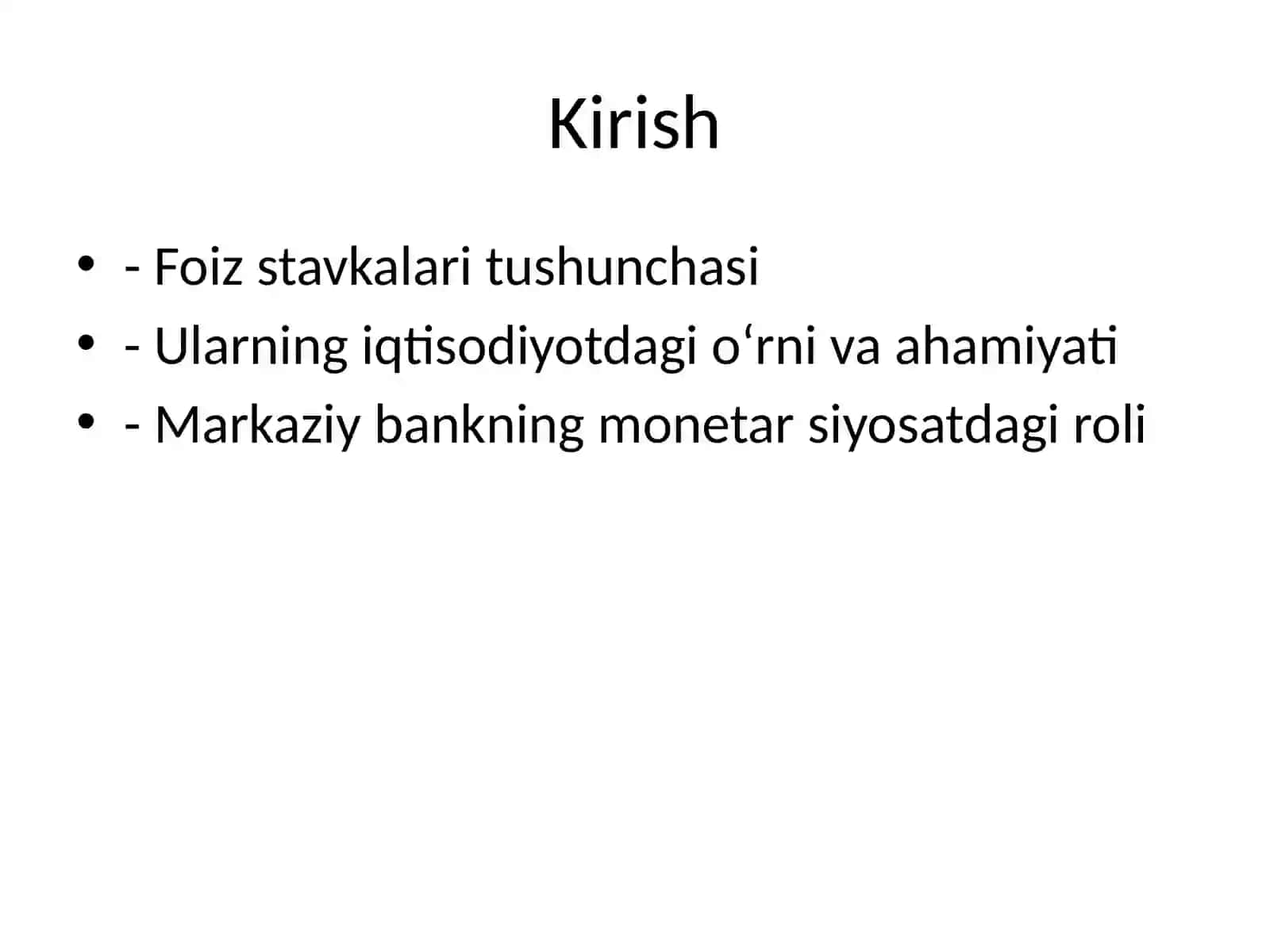 Foiz stavkalari tartibga solishda Markaziy bank funksiyalari 2