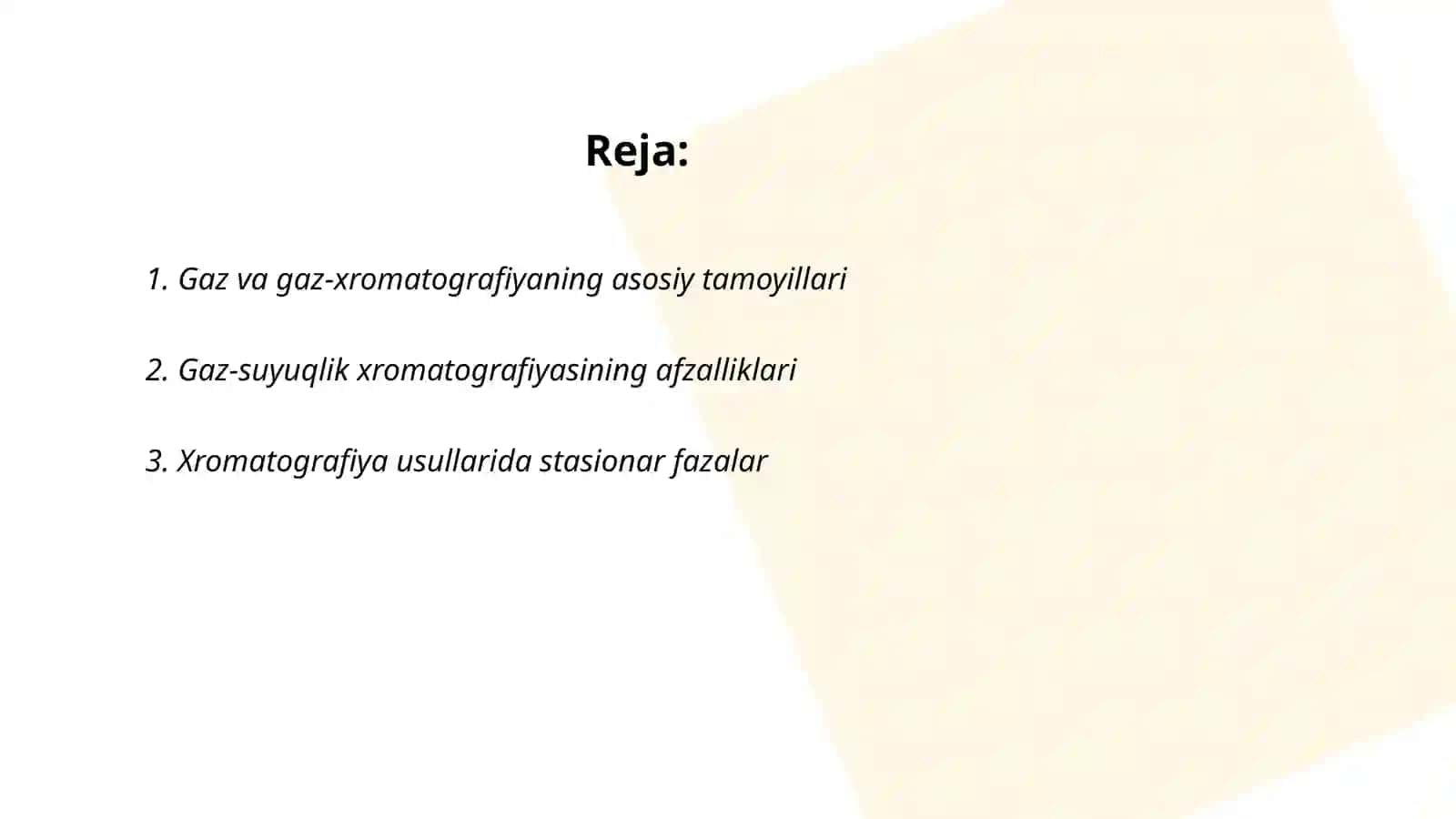 Gaz va gaz-suyuqlik xromotografiyasi usullari tahlil qilish uslubi 2
