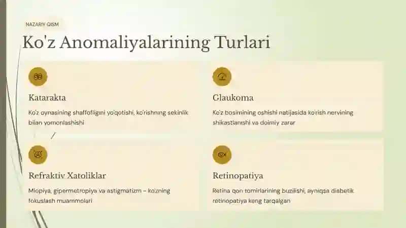 Ko'z a'zolarida uchraydigan anomaliyalar va ularning davolash usullari 2