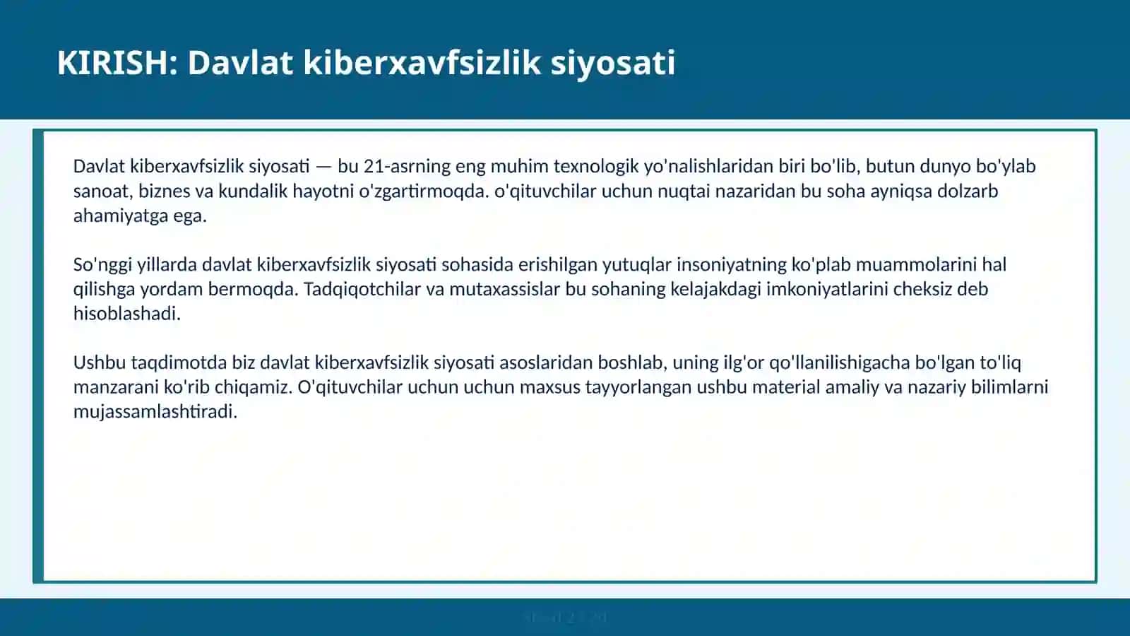 Davlat Kiberxavfsizlik Siyosati - O'qituvchilar 2