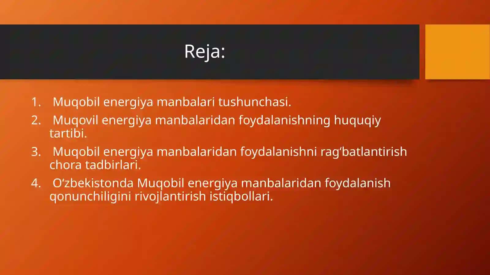 Muqobil energiya manbalaridan foydalanishning huquqiy tartibga solinishi 2