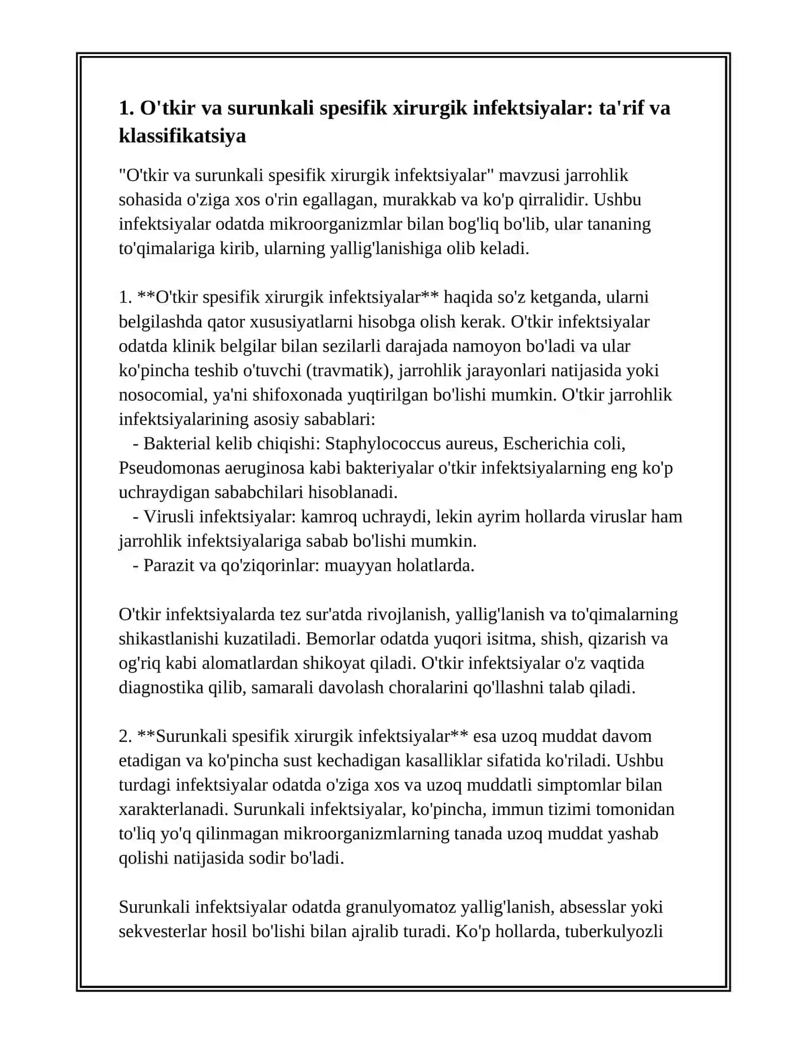 O'TKIR VA SURUNKALI SPESIFIK XIRURGIK INFEKSIYA 2
