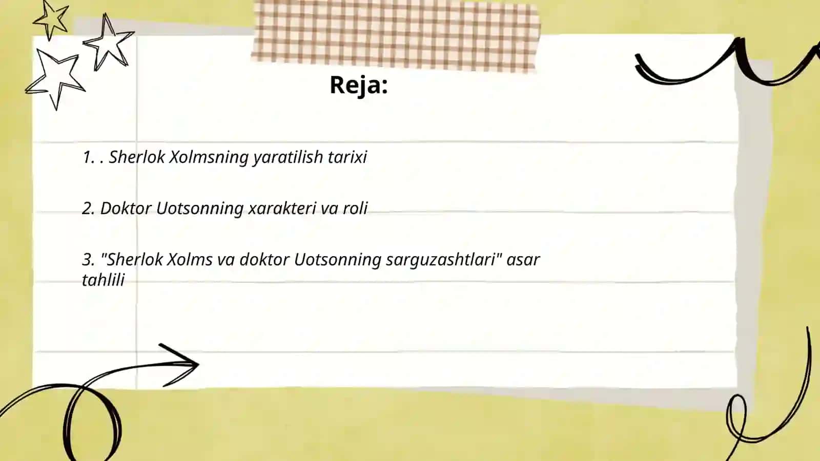 Artur Konan Doylning "Sherlok Xolms va doktor Uotsonning sarguzashtlari" asari asosida tayyorlangan taqdimot 2
