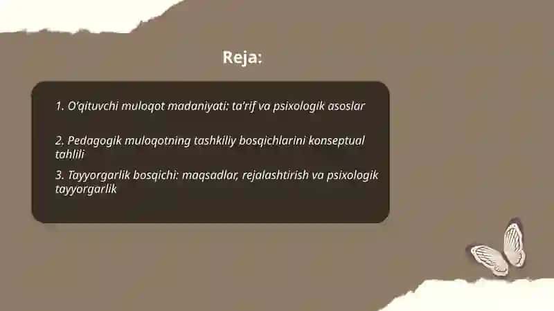 Oʻqituvchi faoliyatida muloqot madaniyati psixologiyasi Pedagogik muloqotning tashkiliy bosqichlari 2