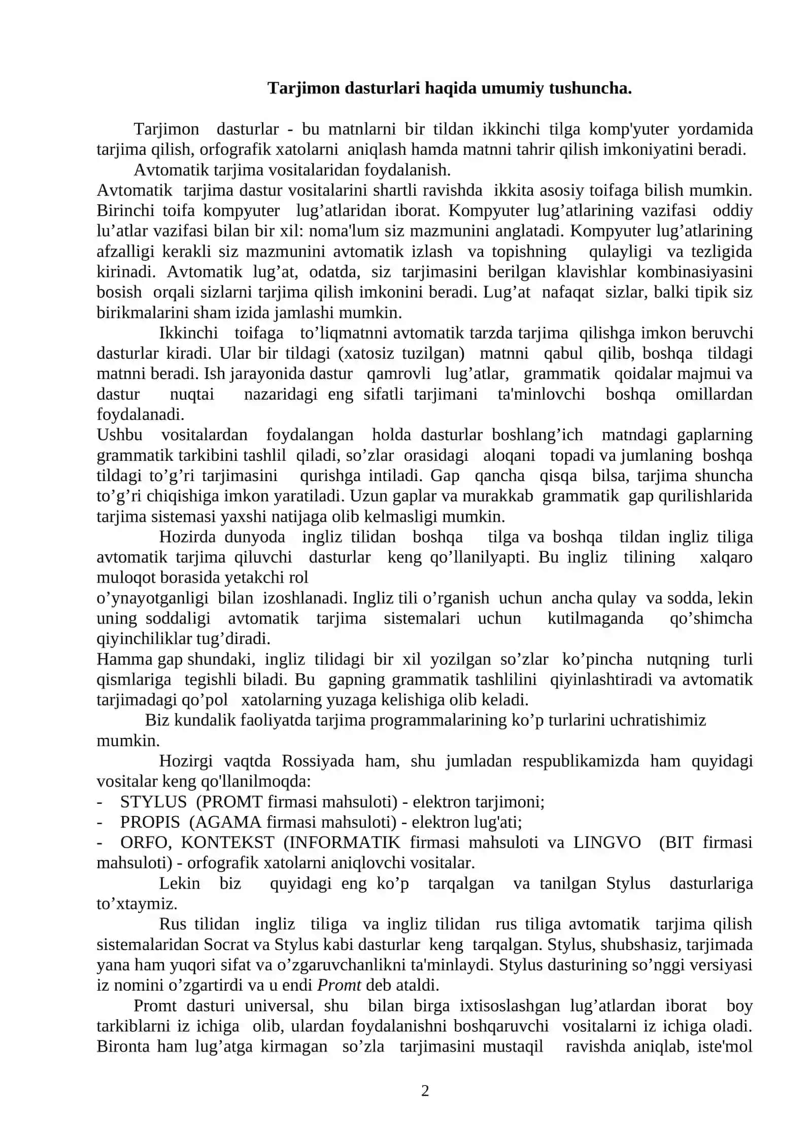 Tarjimon dasturlari 2