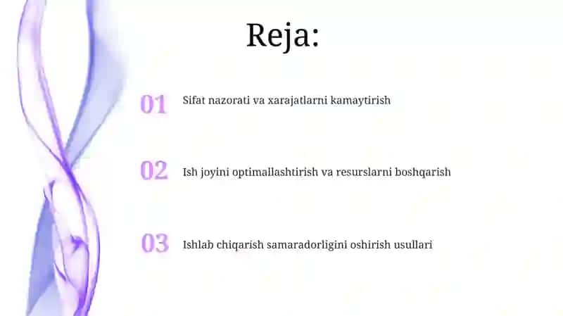 Ishlab chiqarish samaradorligini boshqarish usullari (Tikuvchilik ustaxonasi) 2