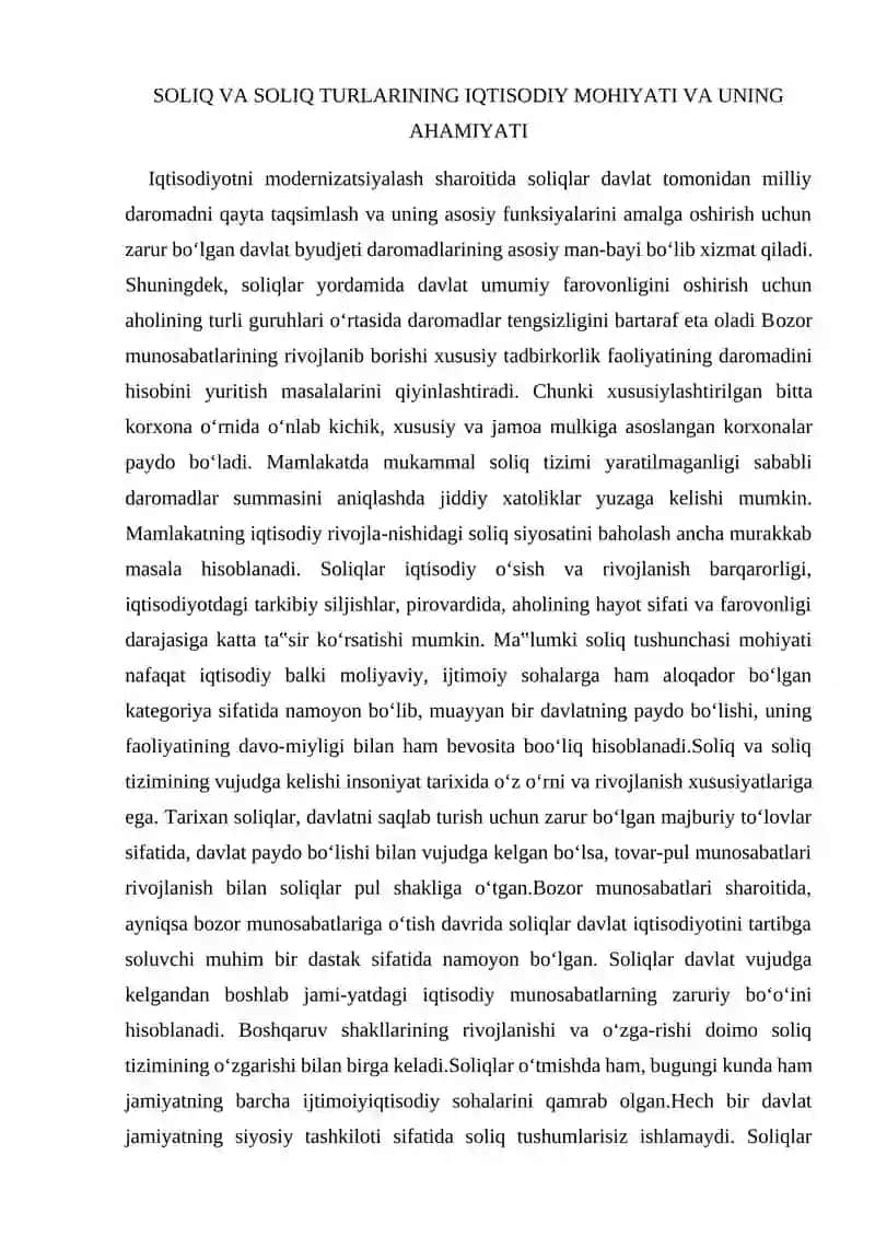SOLIQ TIZIMINING RAQOBATBARDOSH IQTISODIYOTDAGI O’RNI 2