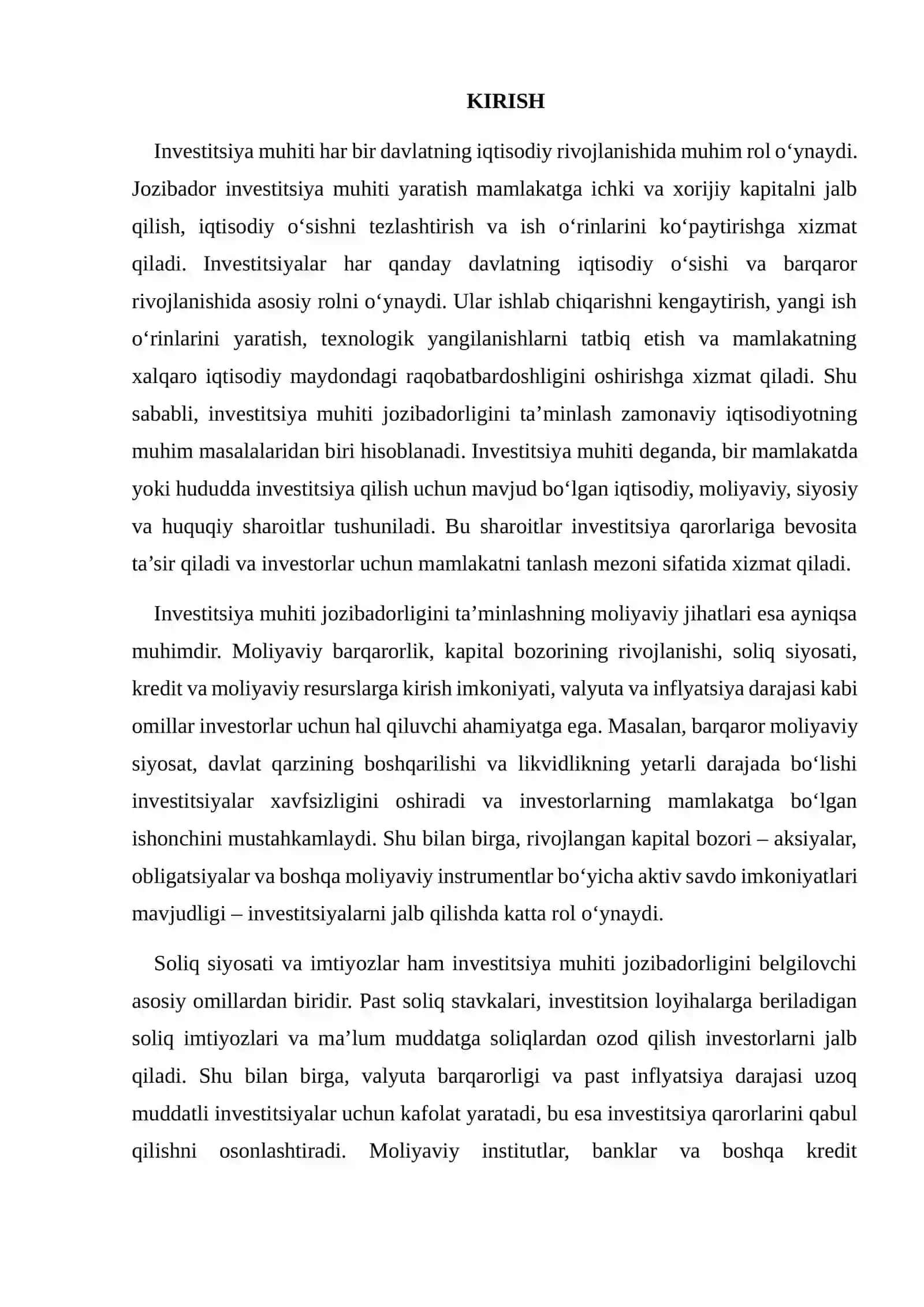 INVESTITSIYA MUHITI JOZIBADORLIGINI TA’MINLASHNING MUHIM MOLIYAVIY JIHATLARI 2