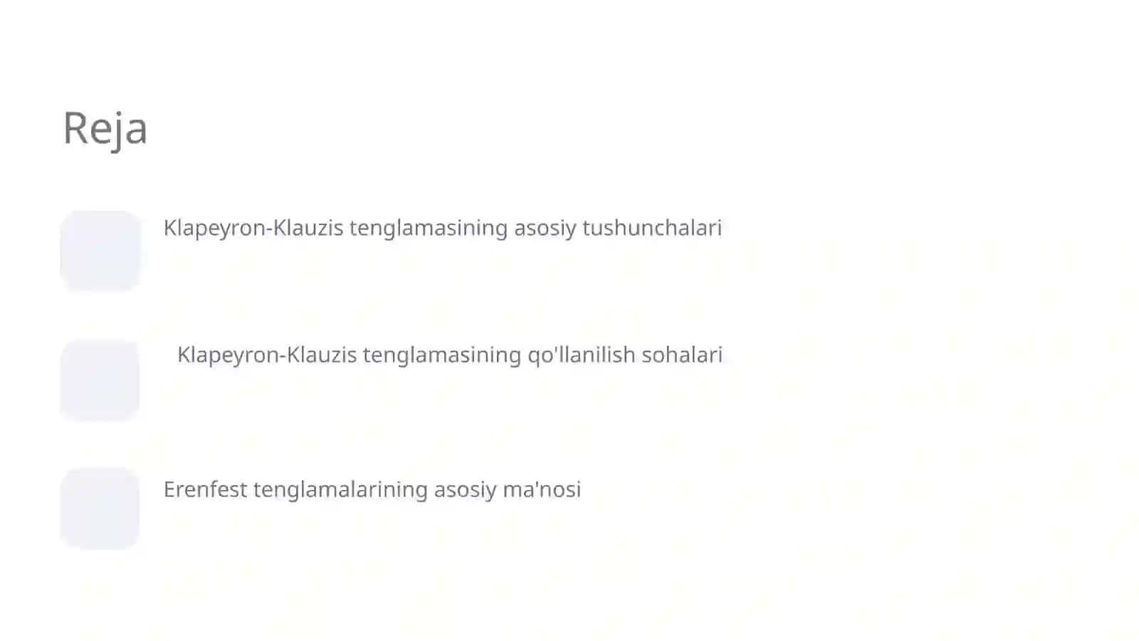 Klapeyron-Klauzis tenglamasi va Erenfest 2