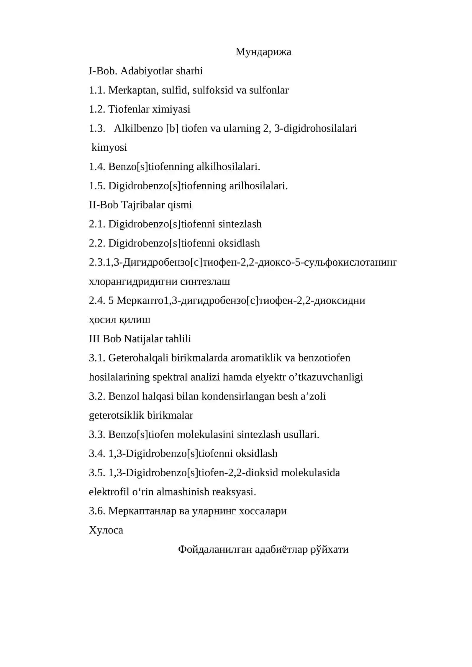Merkaptobenzotiofenlarning kimyoviy xossalarini o’rganish 2
