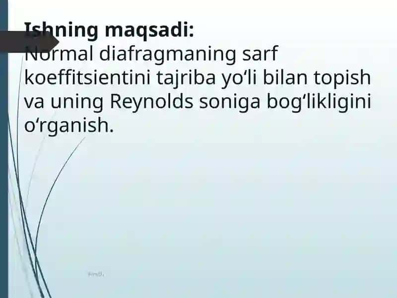 Quvurichidagi diafragmaning sarf koeffitsientini o'qitish 2