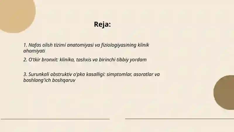Nafas olish tizimi azolarining klinik patalogiyasi va birinchi tibbiy yordam 2