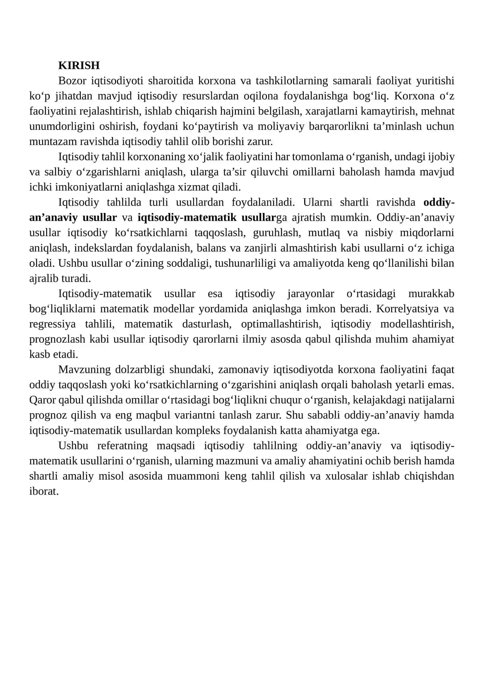 IQTISODIY TAHLILNING ODDIY-AN’ANAVIY HAMDA IQTISODIY-MATEMATIK USULLARI: MUAMMOLARNI KENG TAHLIL QILISH VA XULOSALAR BERISH 2