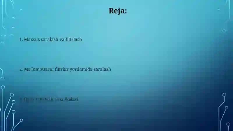 Ms Excel dasturida maʼlumotlarni saralash va filtr qilish 2