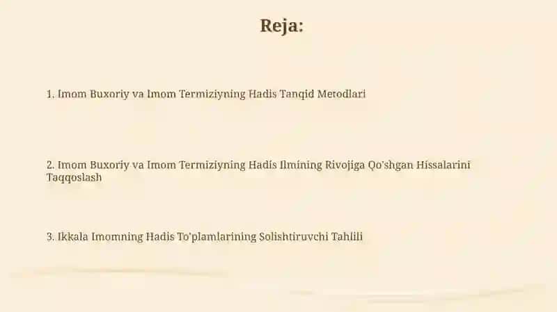 Imom Buxoriy va Imom Termiziyning hadis ilmiga qoʼshgan hissalarini qiyosiy tahlili 2
