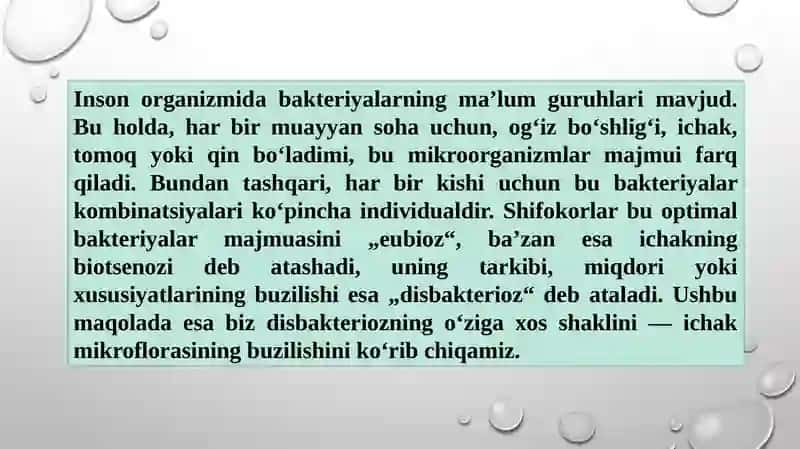 Disbakterioz va disbakteriozning zamonaviy bakteriologik diagnostikasi. 2