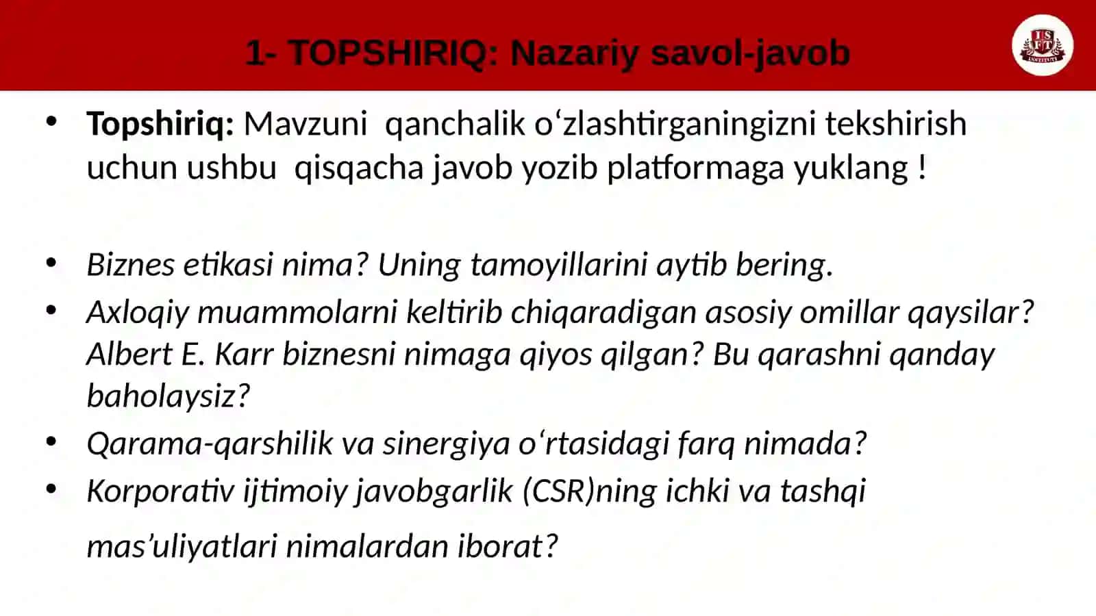 Biznes etikasi va ijtimoiy ma’suliyat 2