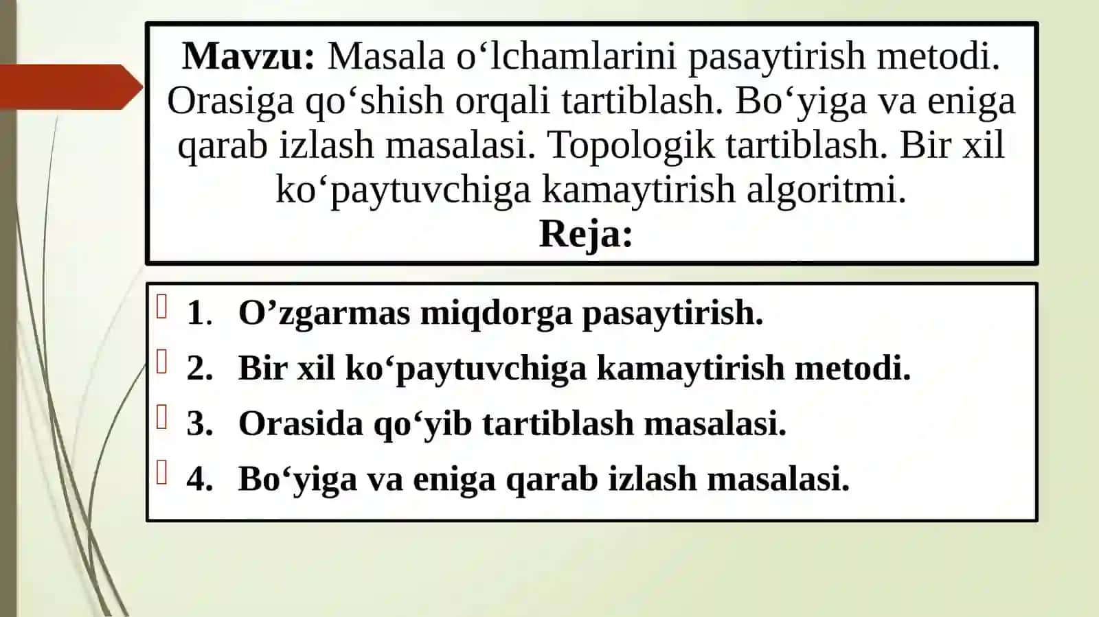 Masalao‘lchamlari nipasaytirish metodi va algoritmlari 2