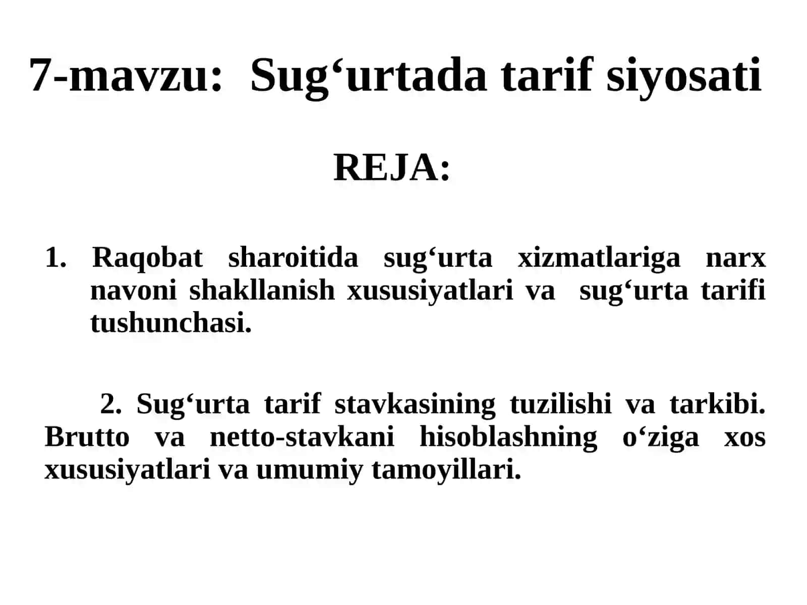 Sug‘urta sug‘urta ishi fanidan taqdimoti 2