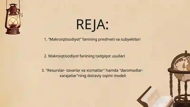 Resurslar- tovarlar va xizmatlar" hamda "daromadlar-  xarajatlar"ning doiraviy oqimi modeli 2