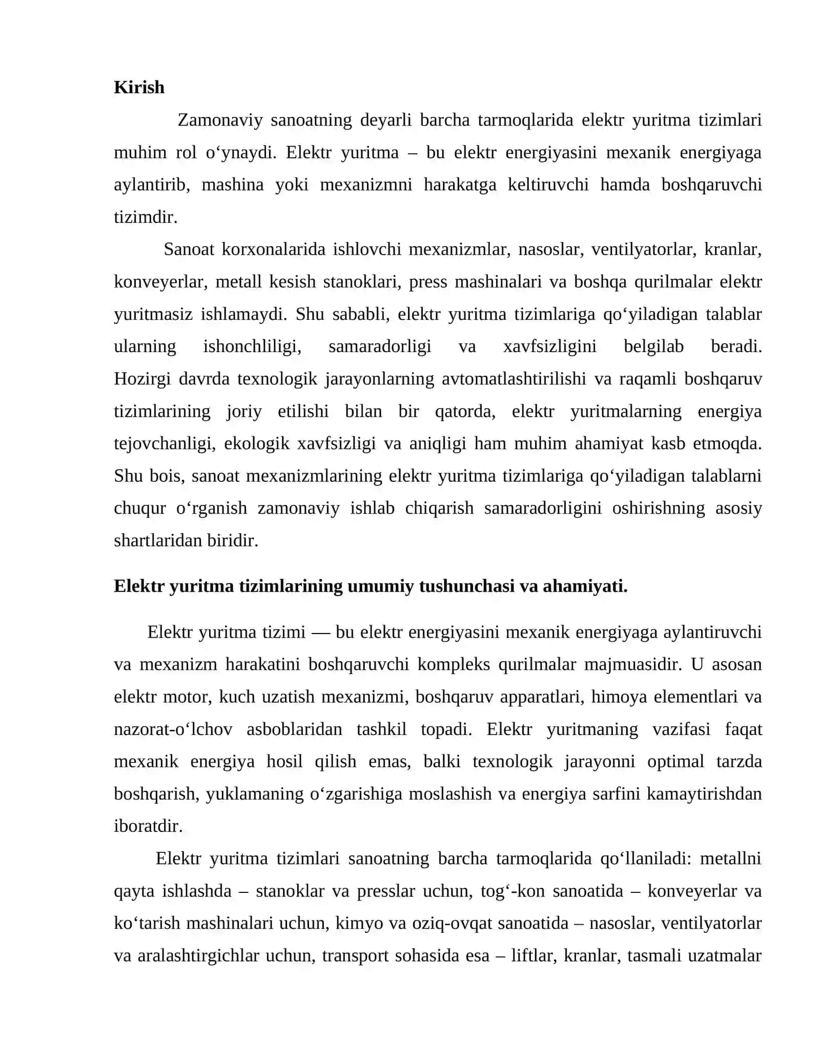 Elektr yuritma tizimlariga qo‘yiladigan talablar 2