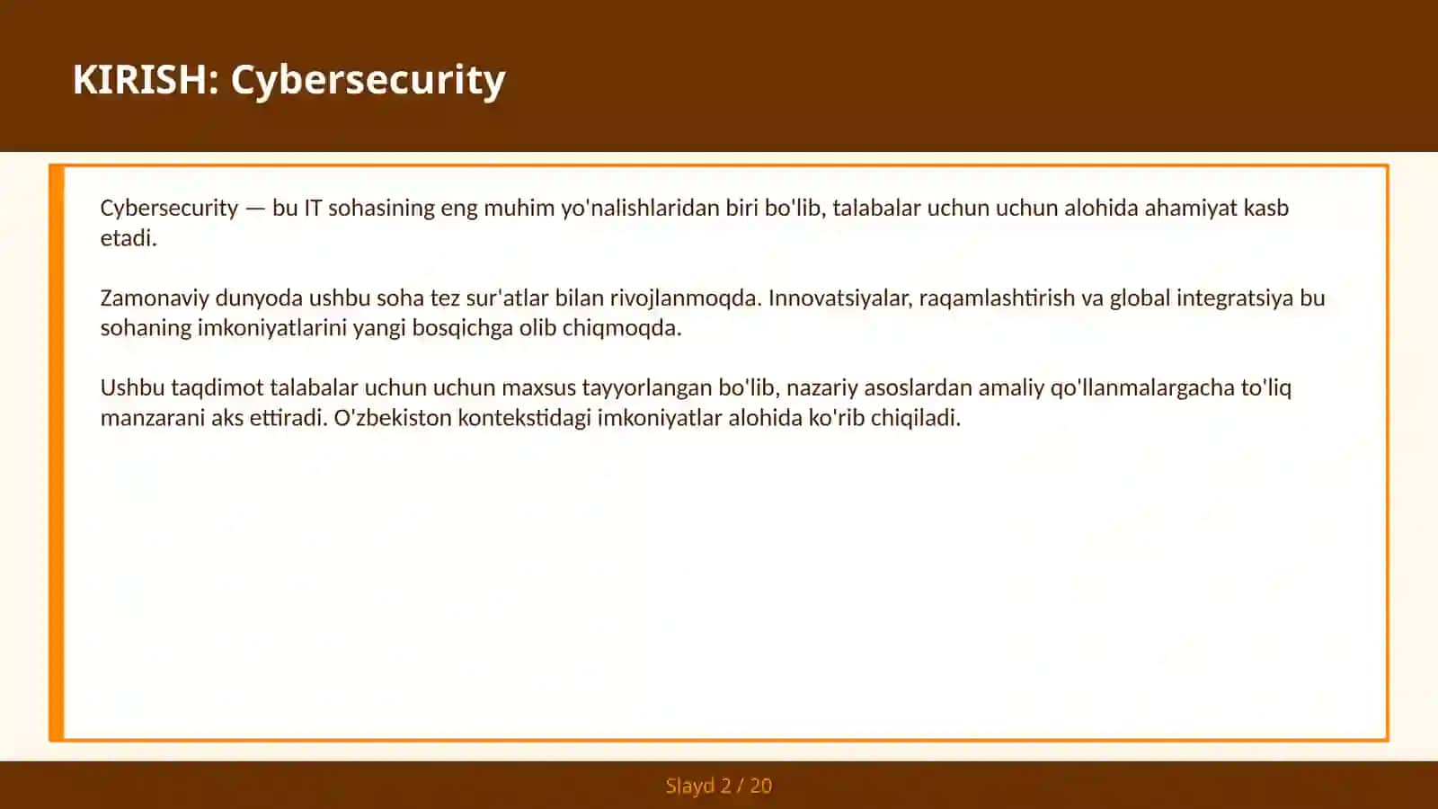 CYBERSECURITY Zero trust — talabalar uchun 2030 2
