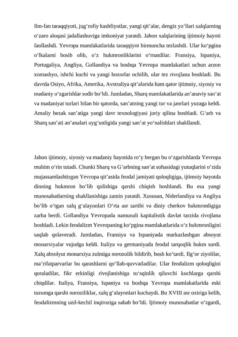 XVII ASR OXIRI VA XVIII ASRDA YEVROPADA FANNING RIVOJI 2