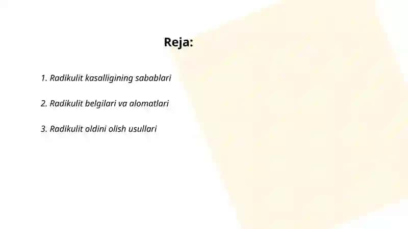 Radikulit kasalligi profilaktikasi va davolash usullari 2