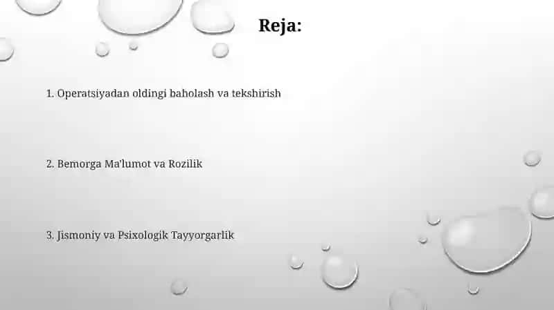 Operatsiyadan oldingi davr.Bemorni operatsiyaga tayyorlash 2