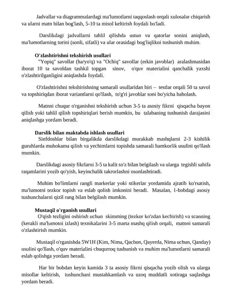 Sinfda va uyda darslik bilan ishlash usullari 2