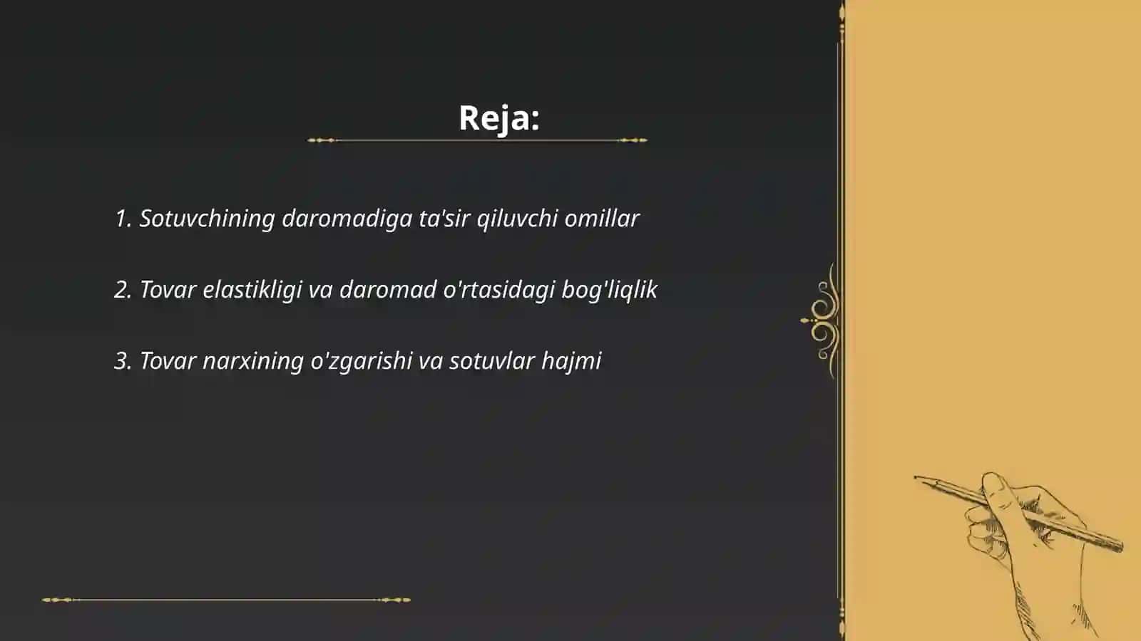 Sotuvchi daromadini tovar elastikligiga ko'ra taxlil qilish 2
