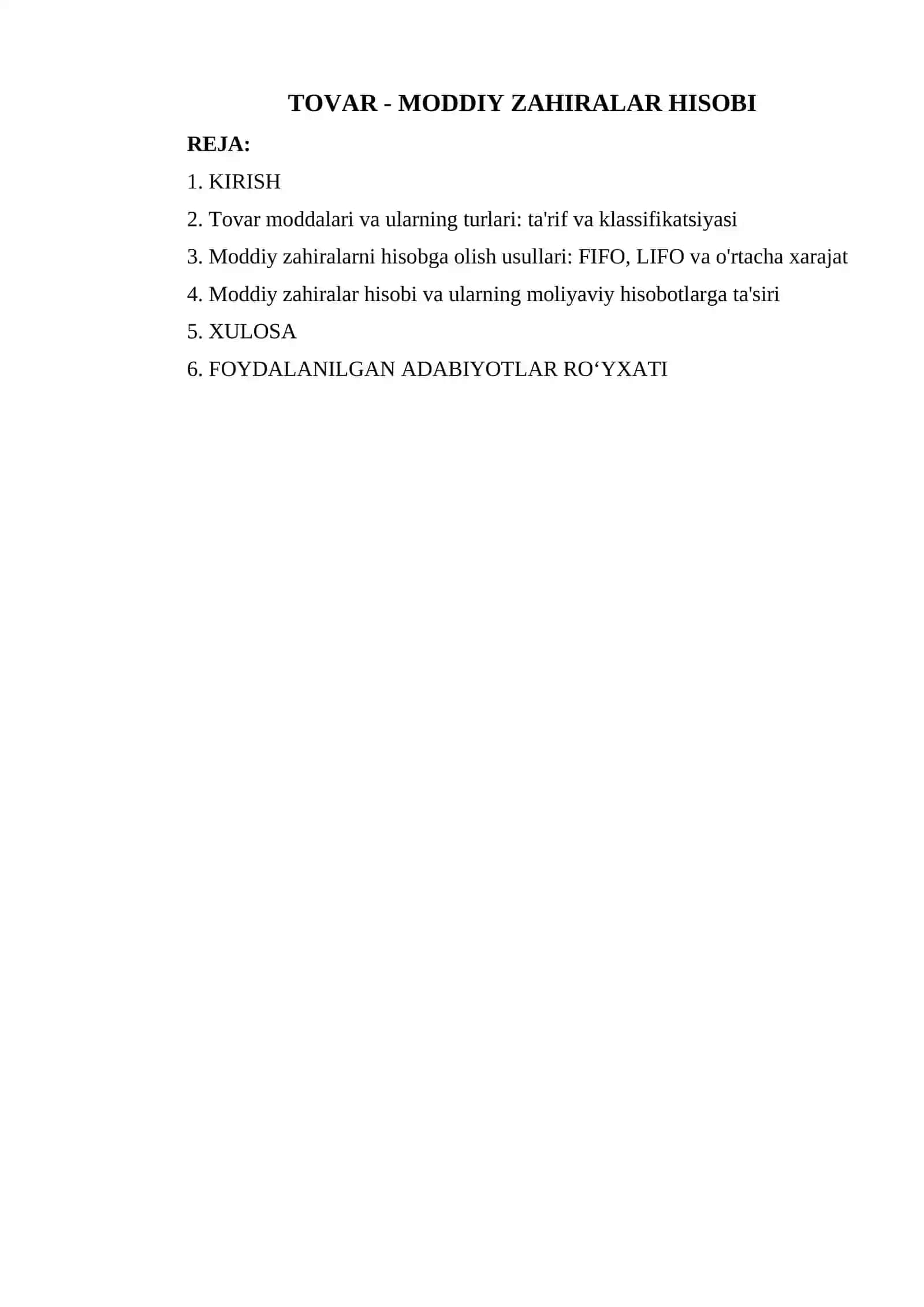 TOVAR - MODDIY ZAHIRALAR HISOBI 2
