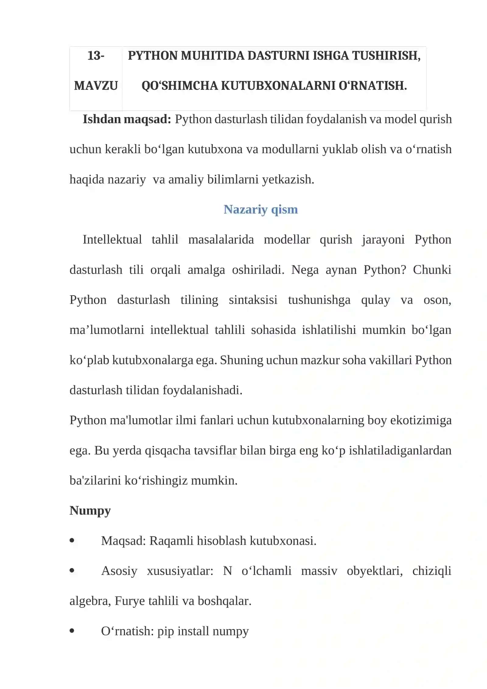PYTHON MUHITIDA DASTURNI ISHGA TUSHIRISH, QO‘SHIMCHA KUTUBXONALARNI O‘RNATISH 2