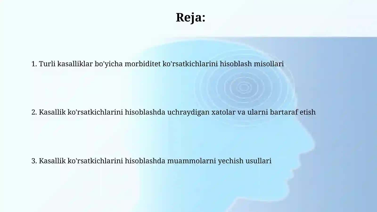 Kasallanish koʻrsatkichlarini hisoblash boʻyicha masalalar yechish 2