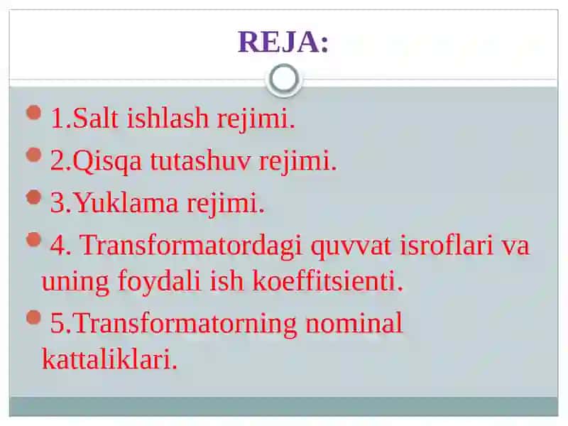 Transformatorning ish rejimlari 2
