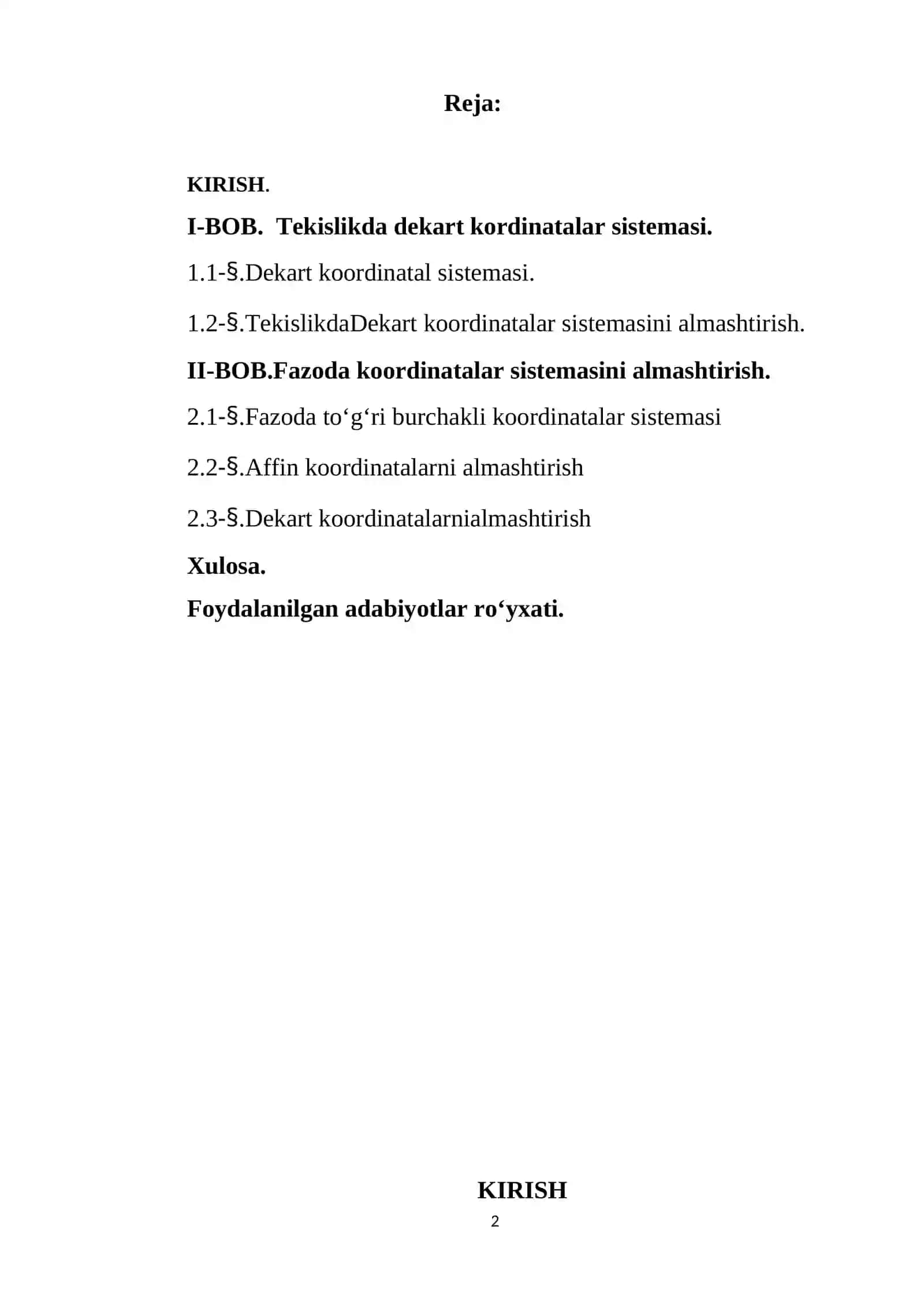 To‘g‘ri chiziqda, tekkislikda va fazoda koordinatalar sistemasi 2