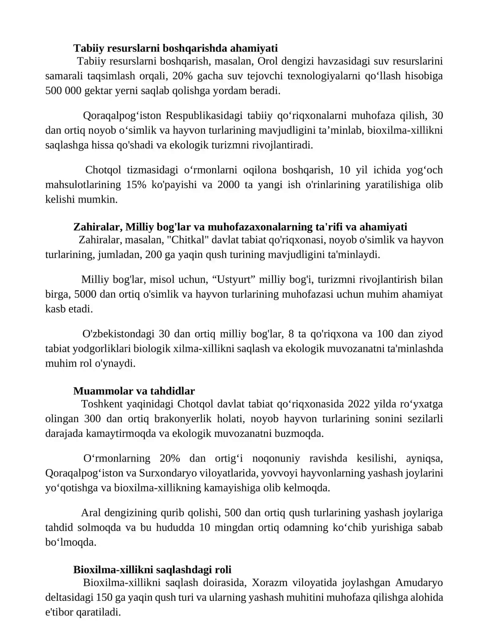 Qo'riqxonalar,milliy bog'lar va buyurtmaxonalar tahlili 2