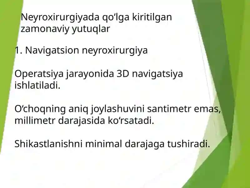 Neyroxirurgiyada qulga kiritilgan yutuqlar Kraniotomiya Vakranioplastika 2