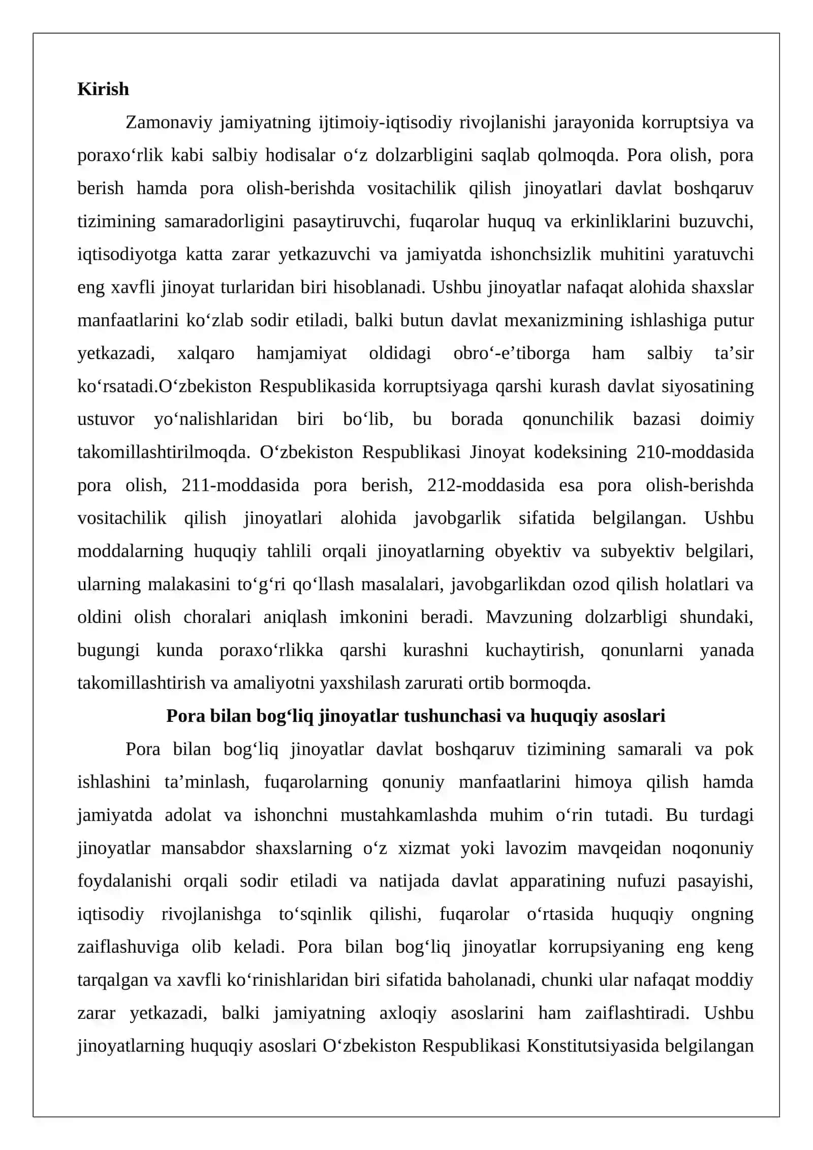 Pora olish, pora berish, pora olish-berishda vositachilik qilish jinoyatlarining huquqiy tahlili 2