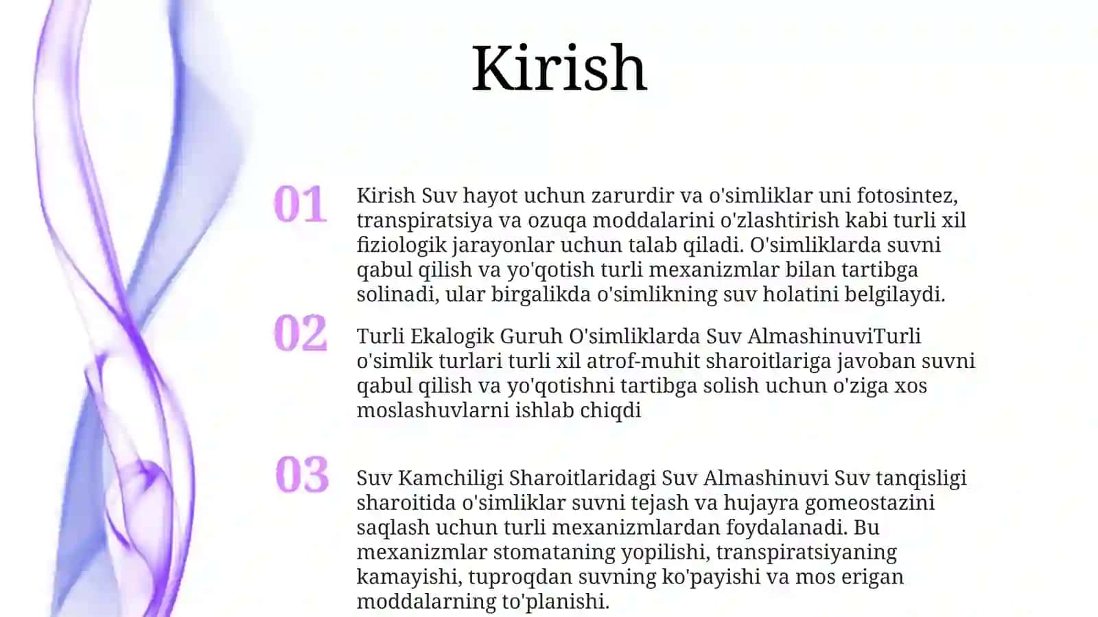 Turli Ekalogik Guruh Ósimliklarda Suv Almashinuvi 2