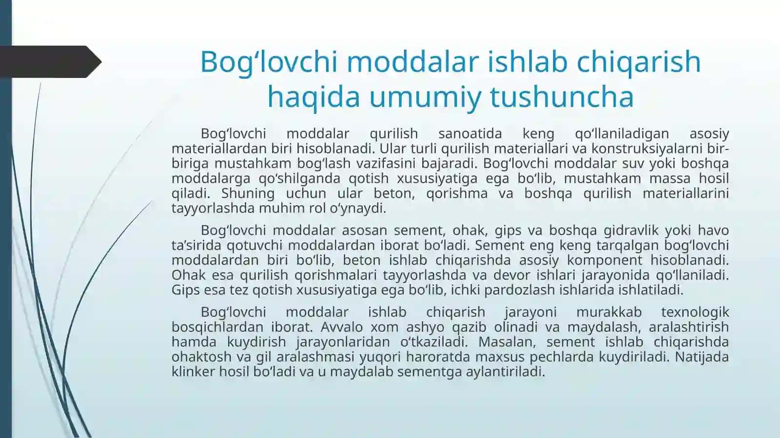 Bogʻlovchi moddalar ishlab chiqarishda foydalaniladigan meʼyoriy hujjatlar 2