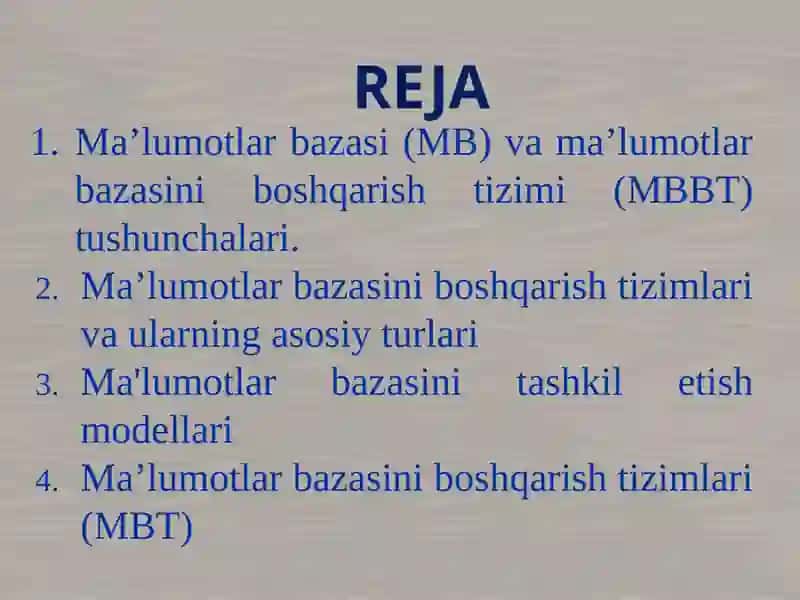 Ma’lumotlar bazasi boshqarish tizimlari 2
