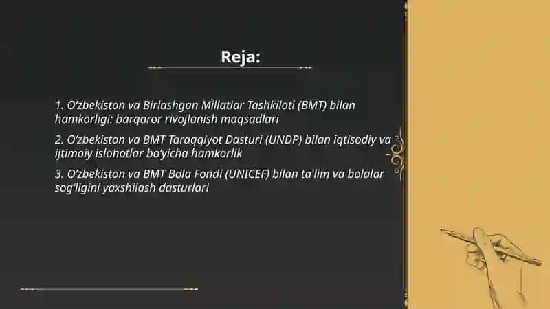 O‘zbekistonning xalqaro tashkilotlar bilan hamkorlik aloqalari 2