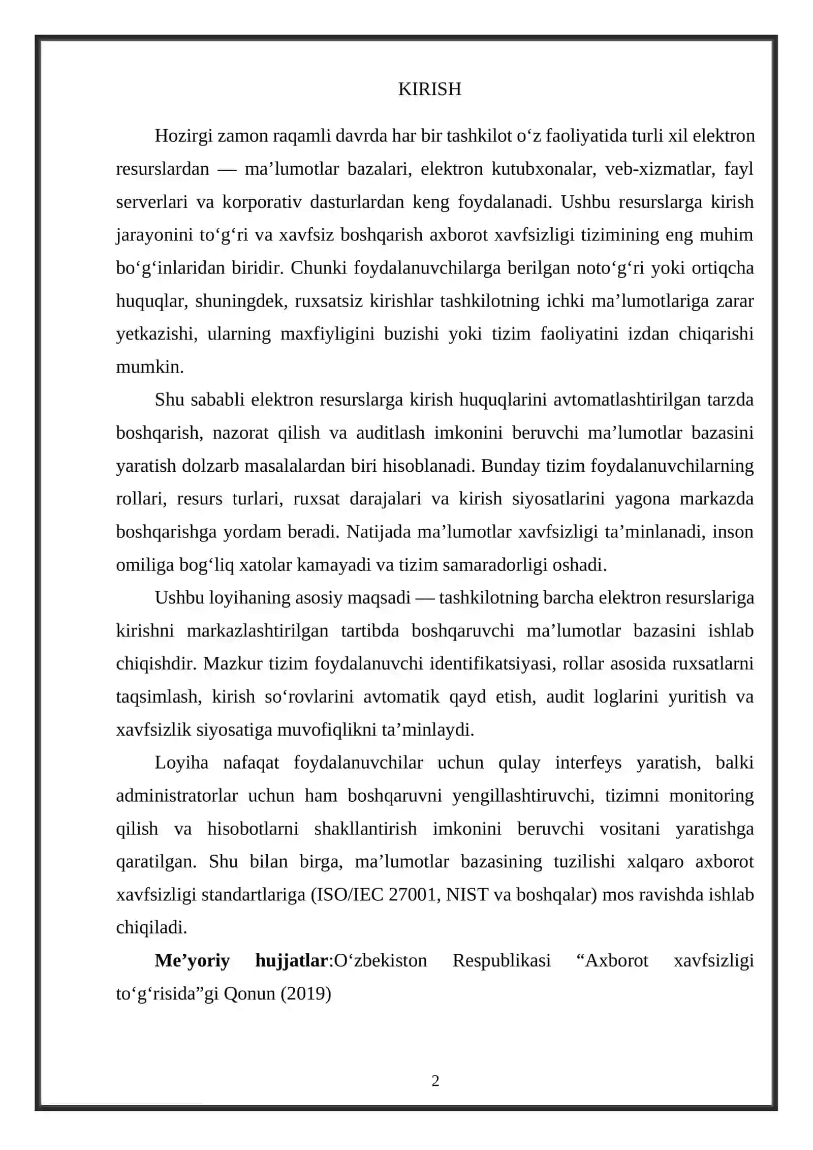 Elektron resurslarga kirish huquqlarini boshqarish malumotlar bazasi 2