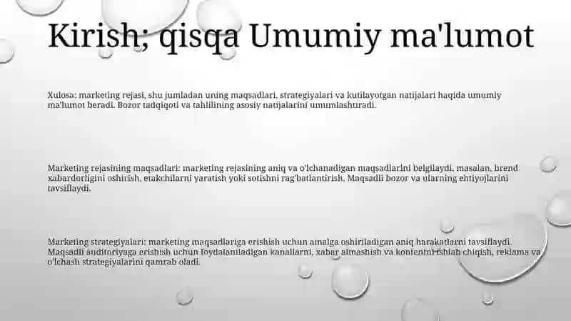 Biznes Rejaning Marketing Bo‘Limi 2