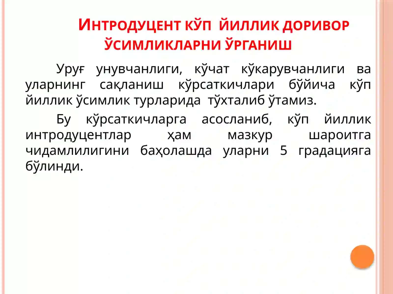 Интродуцент кўп йиллик доривор ўсимликларни ўрганиш 2